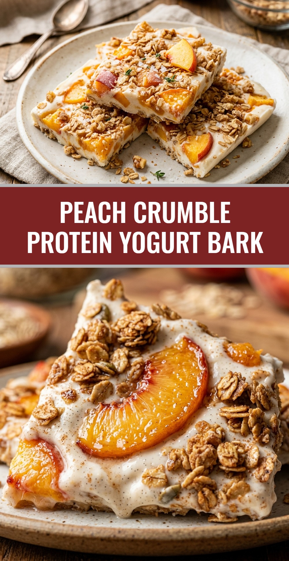 Peach Crumble Protein Yogurt Bark