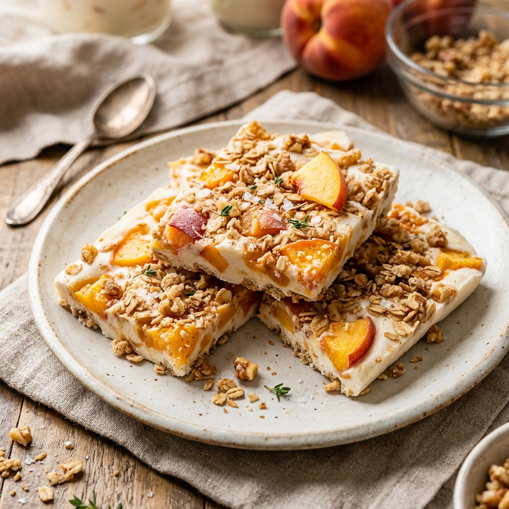 Peach Crumble Protein Yogurt Bark